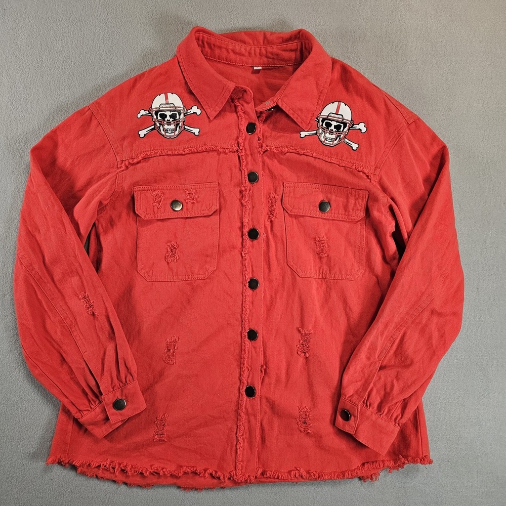 Nebraska Cornhuskers Blackshirts Womens S Red Distressed Sequin Denim Jacket